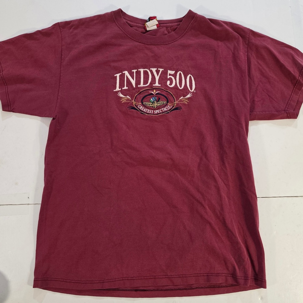 Vtg 90s Indy 500 T Shirt Maroon St Clair Apparel Greatest Spectacle Mens Large